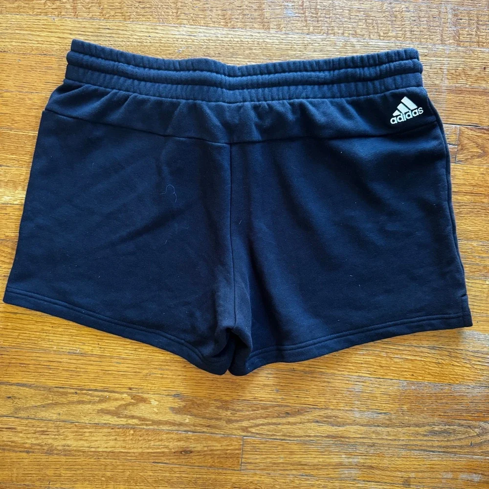 Adidas Womens Black‎ Fleece Athletic Shorts Drawstring Logo Mid Rise Size XL